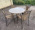 Round Dining Table And 4 Rattan Chairs With Burnished Metal Frames.  Vgc
