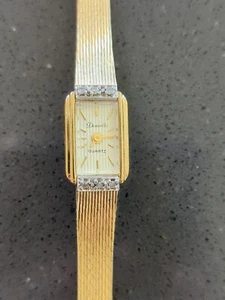Vintage DEAUVILLE Diamond Tank Women’s Swiss Quartz Watch Gold Case Dial C55 - Picture 1 of 10