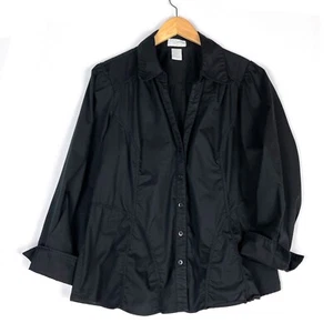 Blusa para mujer Maurices talla grande 18 abotonada negra manga larga mezcla de algodón top - Imagen 1 de 10