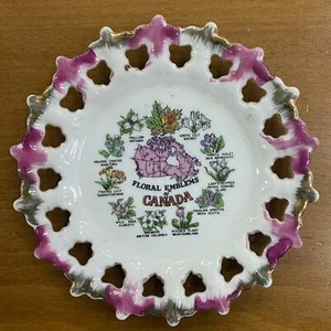 Souvenir Porcelain Wall Plate Floral Emblems Japan Decor Hallmarks Hand Painted - Picture 1 of 5
