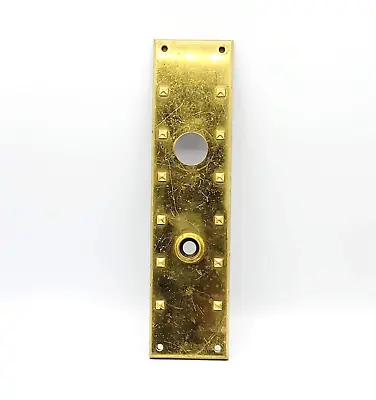 Vintage Brass SINGLE Exterior Doorknob Back Plate 11 3/4 X 3  Holes 3 5/8  • 48$