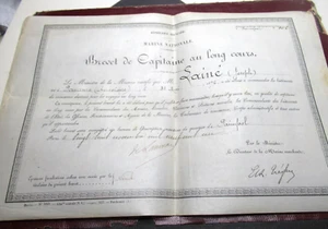 DIPLOME PARCHEMIN CAPITAINE AU LONG COURS MARINE MARCHANDE 2 Signé 1901 - Picture 1 of 4