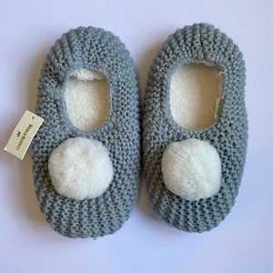 World Market S/M Light Blue Knit Non-Slip Slippers with Fleece Lining & Pom Pom - Picture 1 of 4