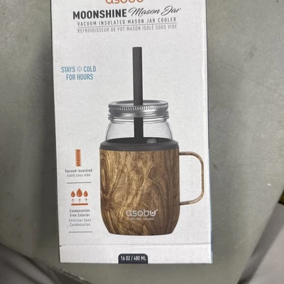Asobu Red Moonshine Vacuum Insulated Mason Jar Cooler Silicone Straw 16 Oz