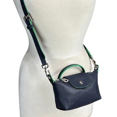 Longchamp Le Pliage Xtra Mini XS Pouch Navy Green Leather Sporty Crossbody Bag - Image 1 of 4