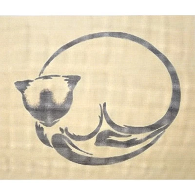 NEEDLEPOINT CANVAS:  CURLED CAT SILHOUETTE    BM - Image 1 of 2