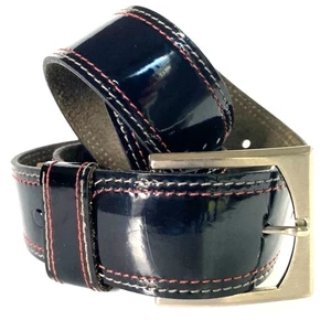 BECHELLI 80er schwarz Lackleder Gürtel 9056-13 Vintage Nähte Preppy L38-40 - Bild 1 von 16