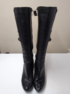 GUESS Mujer Cuero Negro/Textil Bota Alta Tacón Alto 8 1/2 Mediana 112625B Foto 1 de 4