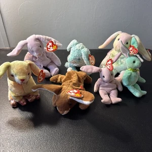 Ty Beanie Babies Rabbits & Bunnies Lot Of 7, Zodiac, Basket Beanies, Silver Star - Picture 1 of 12