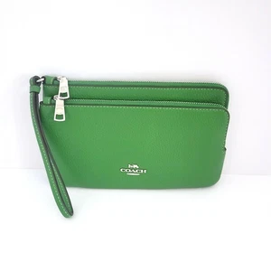 Coach CU919 Pebbled Leather Double Zip Wallet Clutch Wristlet Kelly Green - Bild 1 von 8