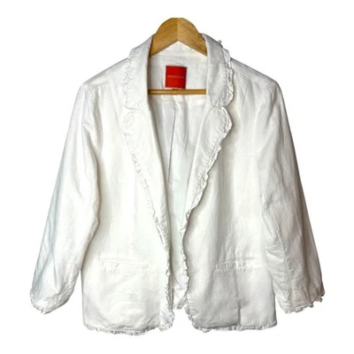 ModCloth Women Size XL White Ruffle Trim Blazer Linen Blend Cropped Jacket - Image 1 of 4