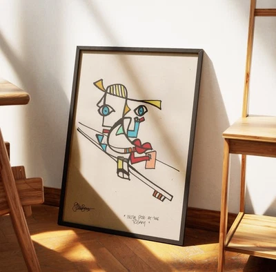 ❤ ORIGINAL ACRYLIC ❤ PAINTING signed FRAMED abstract A4 urban mid century ❤ ART - Image 1 of 4