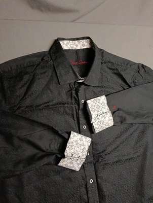 Рубашка мужская Robert Graham 2XLT черная жаккардовая с узором пейсли с длинным рукавом контрастные манжеты - Изображение 1 из 4