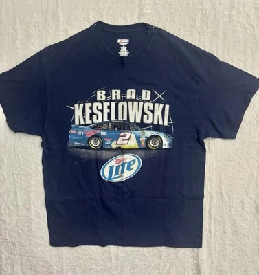NASCAR Brad Keselowski #2 Miller Lite Blue T-Shirt Double Sided Size XL - Image 1 of 4