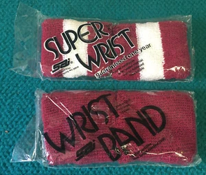 Vintage : SUPER WRIST terrycloth SWEAT BANDS : Burgundy Strip & Solid @ 2 PAIR - Picture 1 of 2