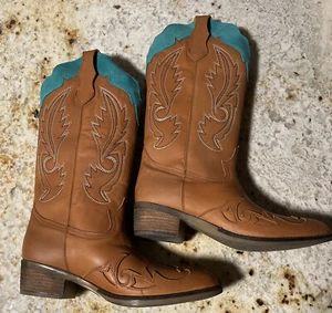 Diego di Lucca  Boots Leather Western Cowboy Brown/ Turquoise. D-Buffalo Bill 7M - Picture 1 of 11
