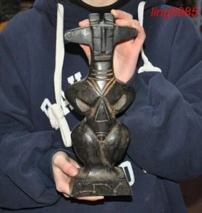alte Maya Kultur Meteorit Eisen geschnitzt Fengshui Opfer seltsame Frau Statue - Bild 1 von 8