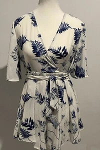 Playsuit Brand Mia Women Summer Size 8 Blue - White Blue Romper - Picture 1 of 4