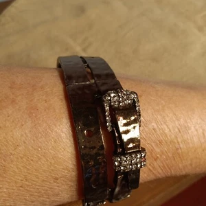Hammered Metal Belt Bracelet, Copper Colored, Stretch, Rhinestones - Picture 1 of 9