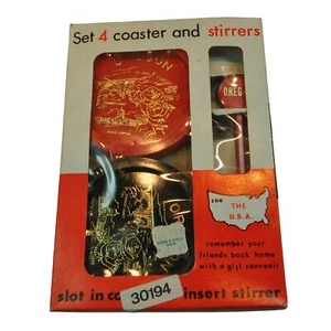 Set 4 sottobicchieri e agitatori vintage Oregon State Souvenir set souvenir vintage - Foto 1 di 3