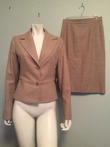 Max Mara Classic Beige Light Tan Wool Skirt Jacket Size 10 Skirt Suit Size 8 - Picture 1 of 12