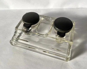 Depression Era -glass double inkwell with black bakelite lids - Excellent Cond - Picture 1 of 5