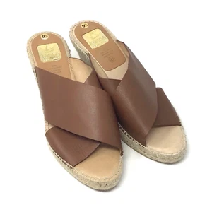Kanna Brown Leather Espadrille Wedge Heels Size 9.5 EU 41 Cross Straps Spain - Picture 1 of 10
