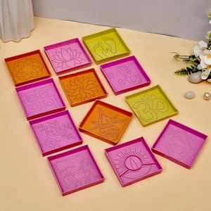 Juego de plantillas de plástico Rangoli para decoración de pisos Diwali listas para dibujar 12, 3"x3" - Imagen 1 de 6