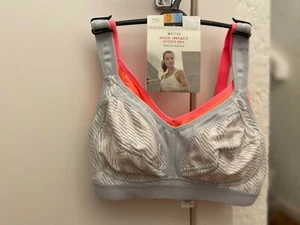 BNNT M&S 2PK GREY PRINT & NEON PINK NON WIRED HIGH IMPACT SPORTS BRAS 32B - 40D - Picture 1 of 3