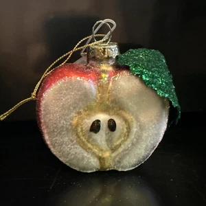Sugared Glass Christmas Holiday Ornament Sliced Half Red Apple Fruit Sparkle - Picture 1 of 6