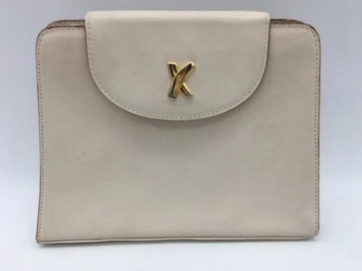 Bolsa de mão Paloma Picasso couro bege vintage pequena aba corrente alça  - Imagem 1 de 4