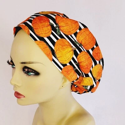 Pumpkin Spice Women Scrub Hat Surgical Cap Scrub Hat Nurses Hat Medical USA Made - Image 1 of 4
