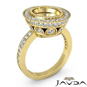 Diamond Engagement Oval Semi Mount Halo Pave Bezel Ring 18k Yellow Gold 1.25Ct