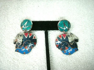 Vtg *Edgar Berebi * Articulated Cat Enameled Pierced Earrings-- - Picture 1 of 3
