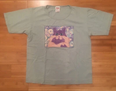 Camiseta Gato Yunque Años 90 Vintage Adulto Hecha en EE. UU. Mujer Mediana Azul Verde De Colección Foto 1 de 4