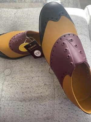 Zapatos de golf Biion Golf The Wingtips rojo carmesí negro y cuero sin cordones talla 8 Foto 1 de 4