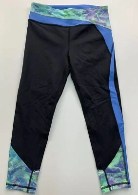 Leggings cortos reflectantes Ivivva Hyper Track para niñas jóvenes talla 12 negros/azules Foto 1 de 4