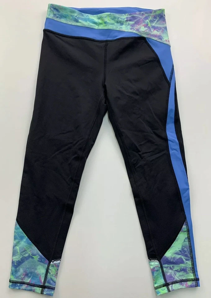 Youth Girls Ivivva Hyper Track Reflective Crop Leggings Size 12 Black / Blue - Image 1 of 4