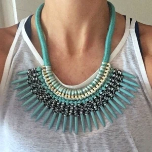 NWT BAUBLEBAR Pocahontas Turquoise Blue Stone Fringe Bib Statement Necklace - Picture 1 of 9