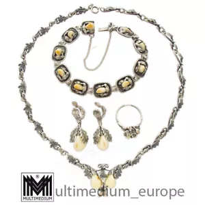 Silber Set Grandel Collier Halskette Armband Ohrringe Fingerring Eichenlaub - Bild 1 von 9