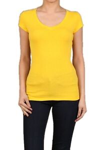 Basic V-NECK Short Sleeve Women/Juniors Solid Top Cotton T Shirt S-XL