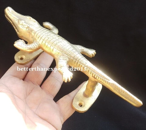 Crocodile Alligator Shape Vintage Finish Handmade Solid Brass Door Pull Handle Cover