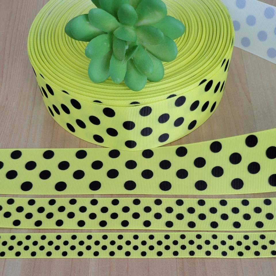 "Lazo de alegría de abejorro cinta de lunares amarilla y negra de 5/8, 7/8 y 1,5"" (1 yd)" Foto 1 de 1