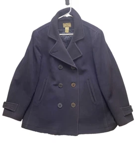 LL Bean Coat Adult Large Navy Blue Lambswool Wool Jacket Preppy Outerwear Mens - Picture 1 of 10