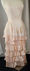 Vtg Jessica McClintock sz 6 100% pink silk lace tier ruffled sleeveles dress - Picture 1 of 12