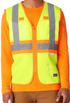 Chaleco Para Hombres Dickies Amarillo Alta Visibilidad Reflectante Cremallera Frontal Talla 2XL NUEVO Foto 1 de 2