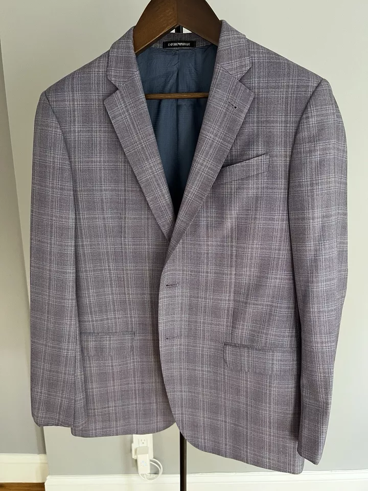 Emporio Armani G-Line Super 130s Sport Coat 44R Grey And Blue Check - Image 1 of 4