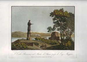 Stampa antica ARONA sul Lago Maggiore statua colossale San Carlo 1816 Old Print - Picture 1 of 1