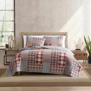 Eddie Bauer Quilt Set Plaid Cotton Blend W/Reversible+Soft King Brown(3-Piece) - Picture 1 of 7