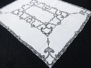 White 72x90" Cotton Linen Handmade Embroidered Lace Rectangle Tablecloth Napkins - Picture 1 of 9